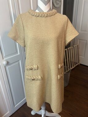 Tuckernuck Braided Trim Jackie Short Sleeve Shift Dress in Light Yellow